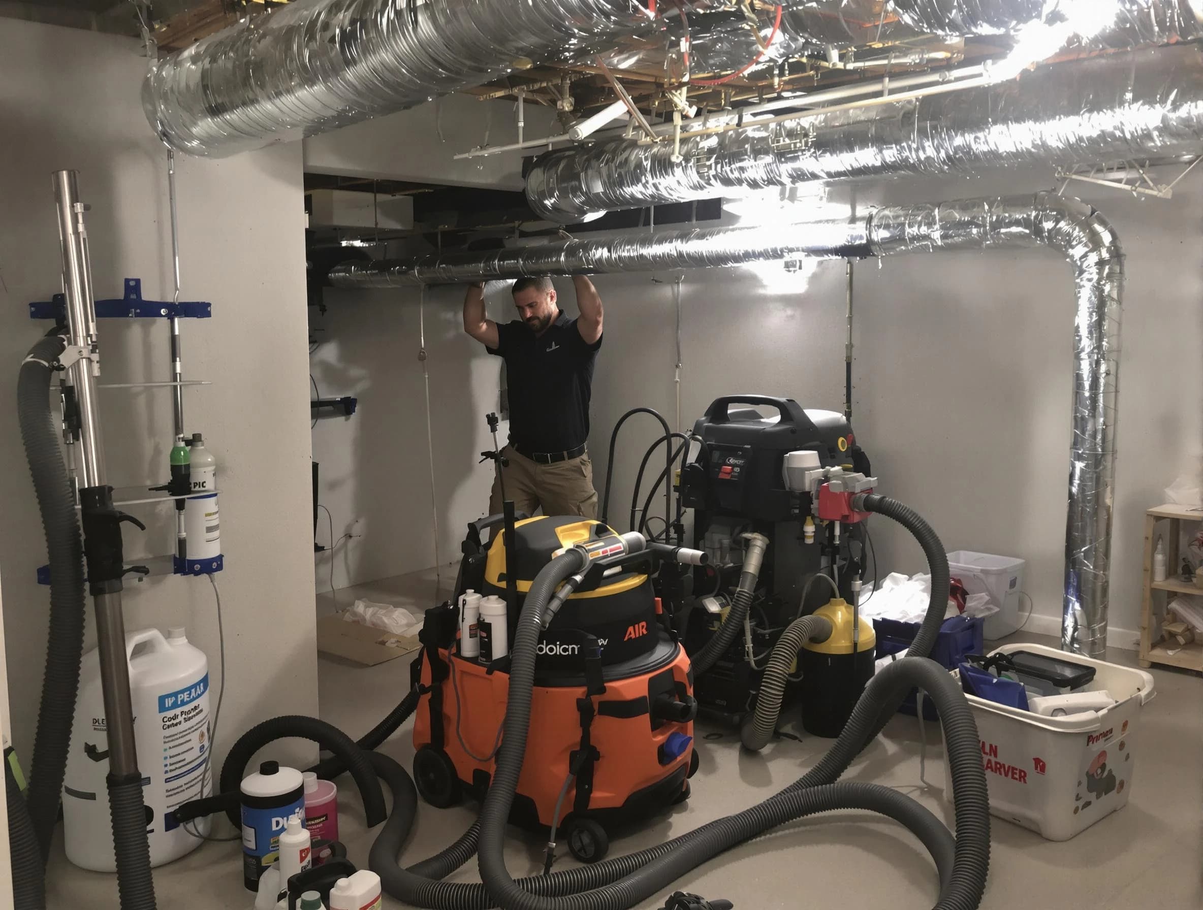 Tyrone Air Duct Cleaning specialist performing professional mold removal from air ducts using safety equipment in Tyrone