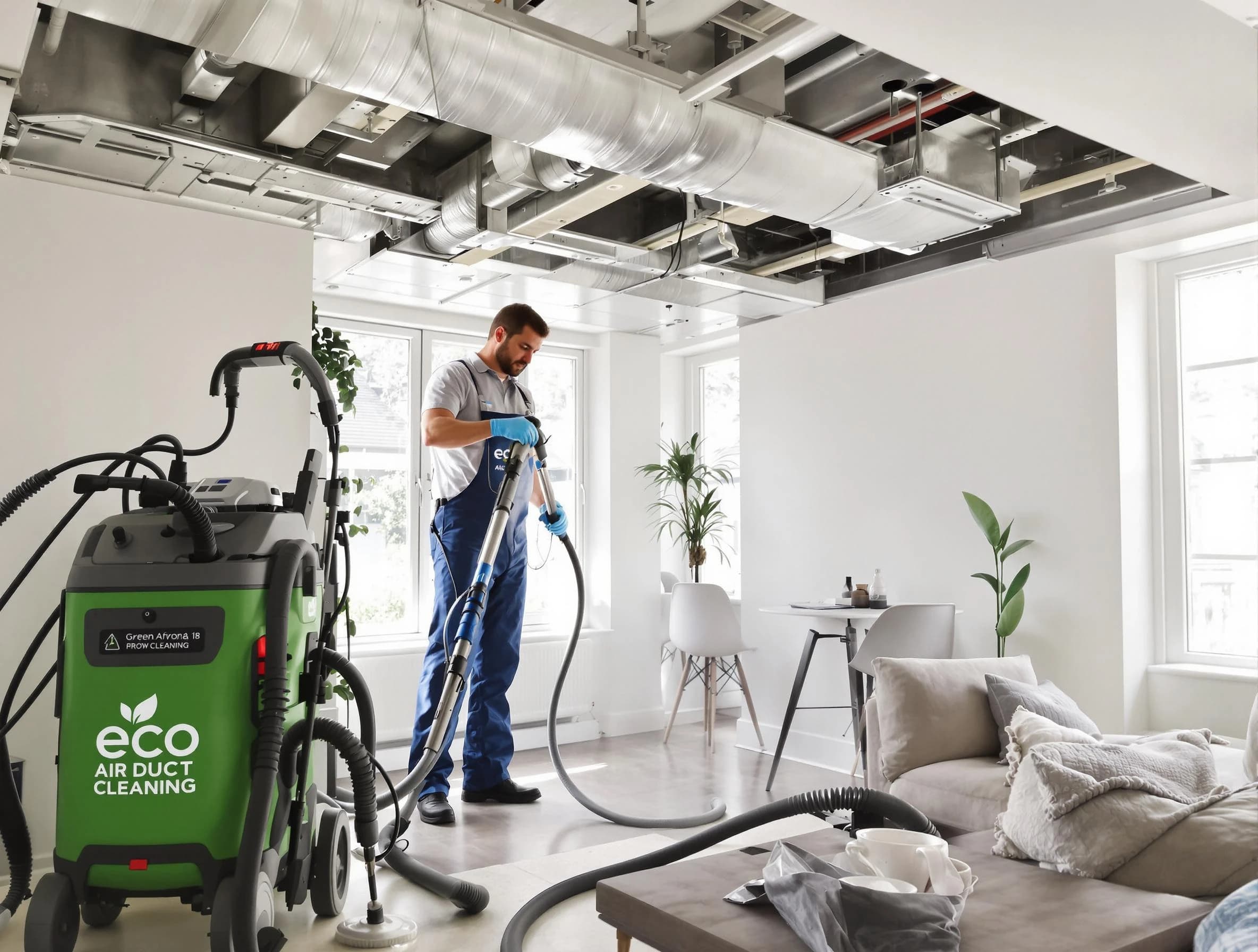 Tyrone Air Duct Cleaning technician performing eco-friendly duct cleaning using sustainable methods in Tyrone