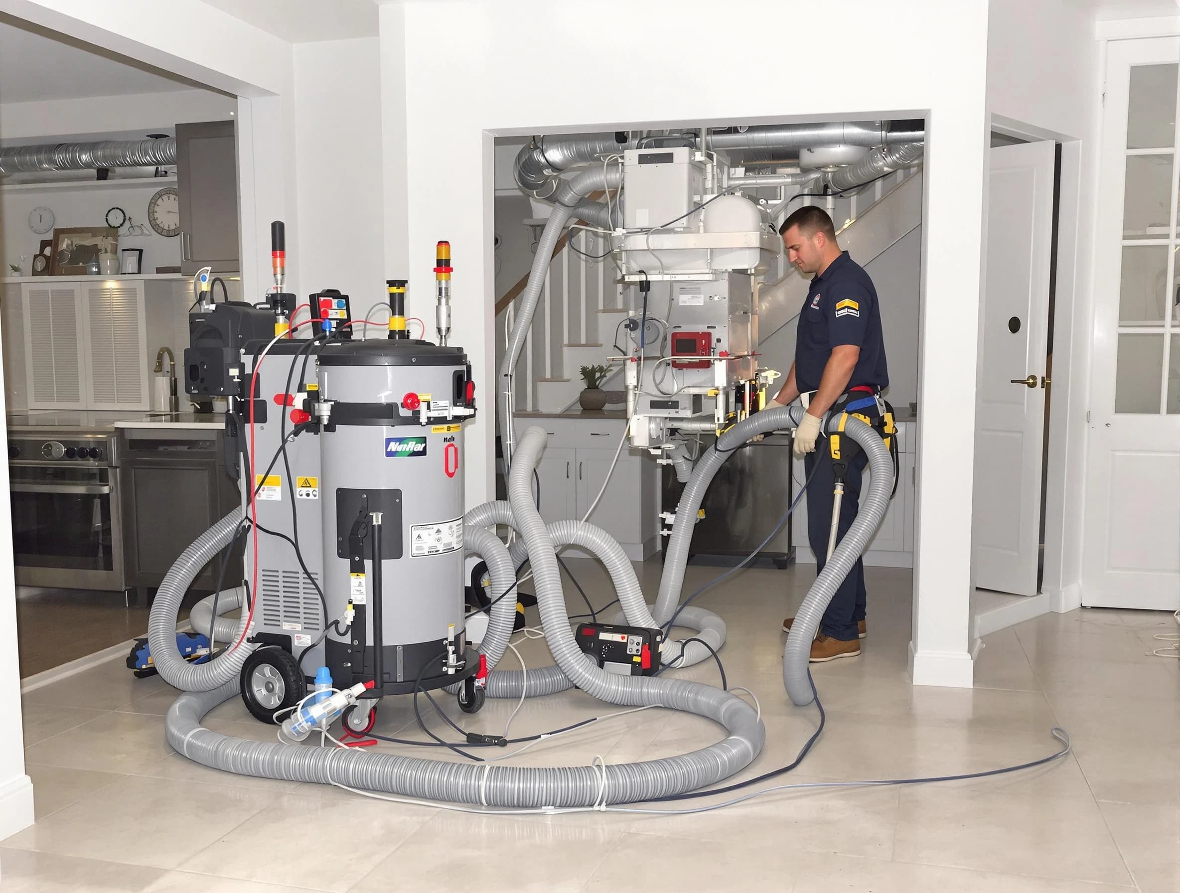 Tyrone Air Duct Cleaning technician operating negative pressure cleaning equipment for thorough duct maintenance in Tyrone
